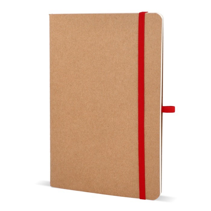 Cuaderno de tapa blanda de papel kraft FSC A5 con hojas a cuadros color rojo