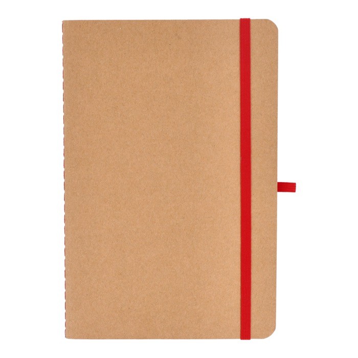 Cuaderno de tapa blanda de papel kraft FSC A5 con hojas a cuadros color rojo segunda vista