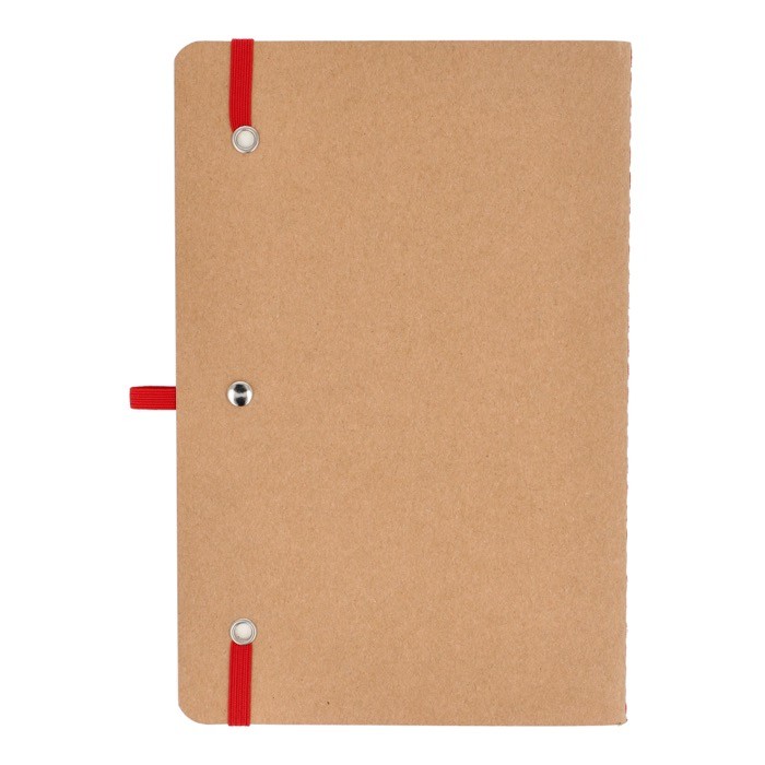 Cuaderno de tapa blanda de papel kraft FSC A5 con hojas a cuadros color rojo tercera vista