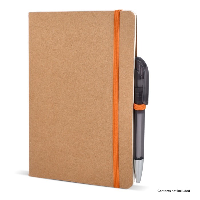 Cuaderno de tapa blanda de papel kraft FSC A5 con hojas a cuadros color naranja quinta vista