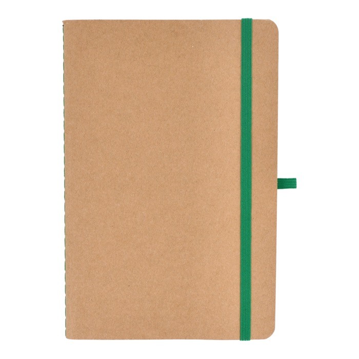 Cuaderno de tapa blanda de papel kraft FSC A5 con hojas a cuadros color verde segunda vista