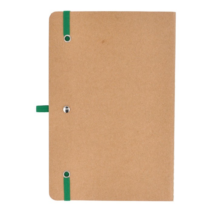 Cuaderno de tapa blanda de papel kraft FSC A5 con hojas a cuadros color verde tercera vista