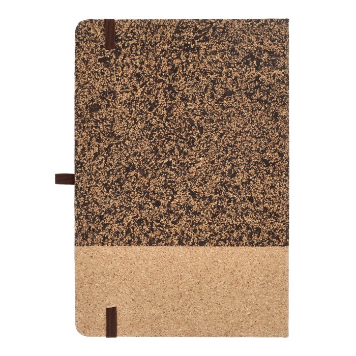 Cuaderno con tapa de corcho y café molido A5 con hojas a rayas color natural tercera vista