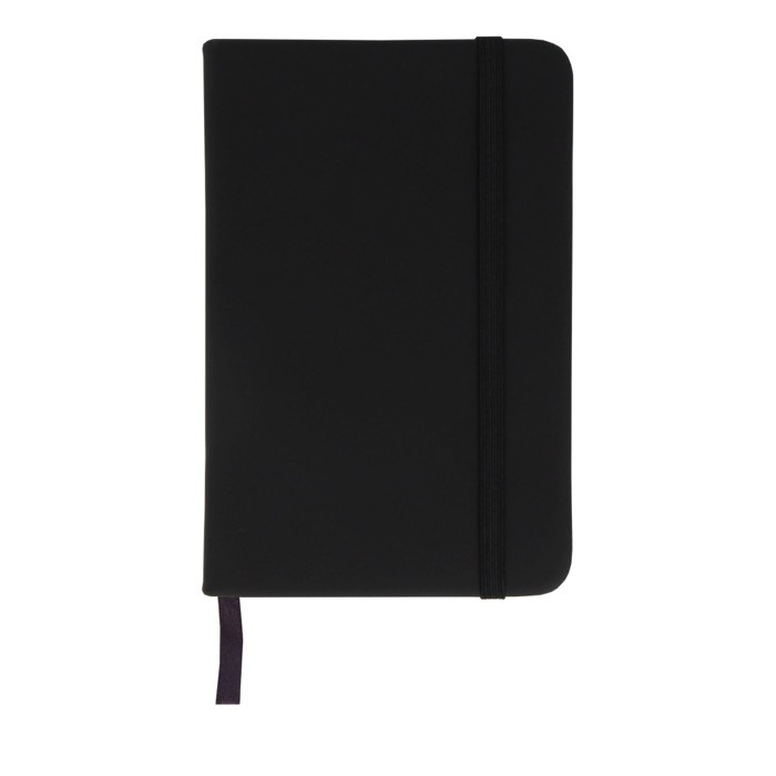 Libreta de RPET y PU de colores vivos con cinta a juego y papel FSC A6 color negro segunda vista