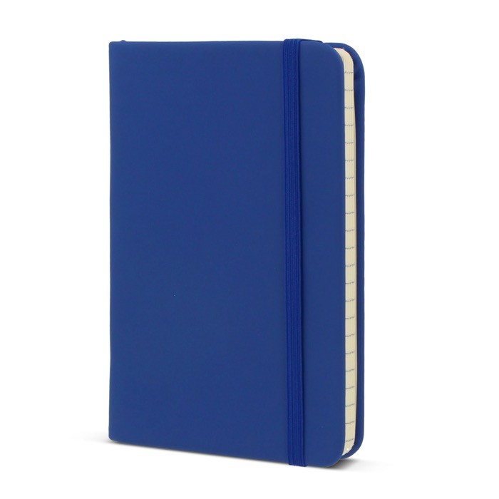 Libreta de RPET y PU de colores vivos con cinta a juego y papel FSC A6 color azul