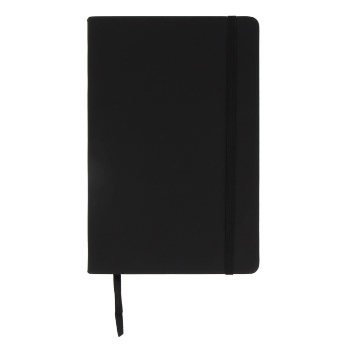 Libreta de RPET y PU de colores vivos con cinta a juego y papel FSC A5 color negro segunda vista Libreta de RPET y PU de colores vivos con cinta a juego y papel FSC A5 color negro segunda vista