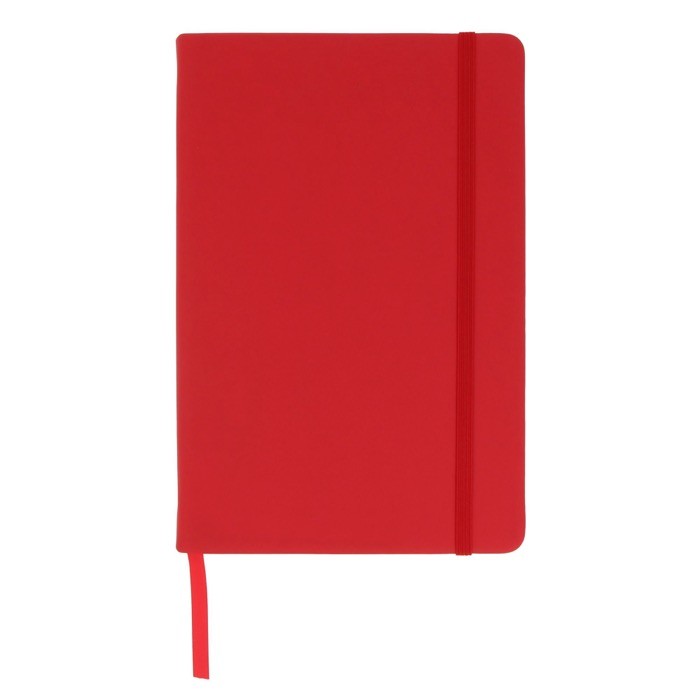 Libreta de RPET y PU de colores vivos con cinta a juego y papel FSC A5 color rojo segunda vista Libreta de RPET y PU de colores vivos con cinta a juego y papel FSC A5 color rojo segunda vista
