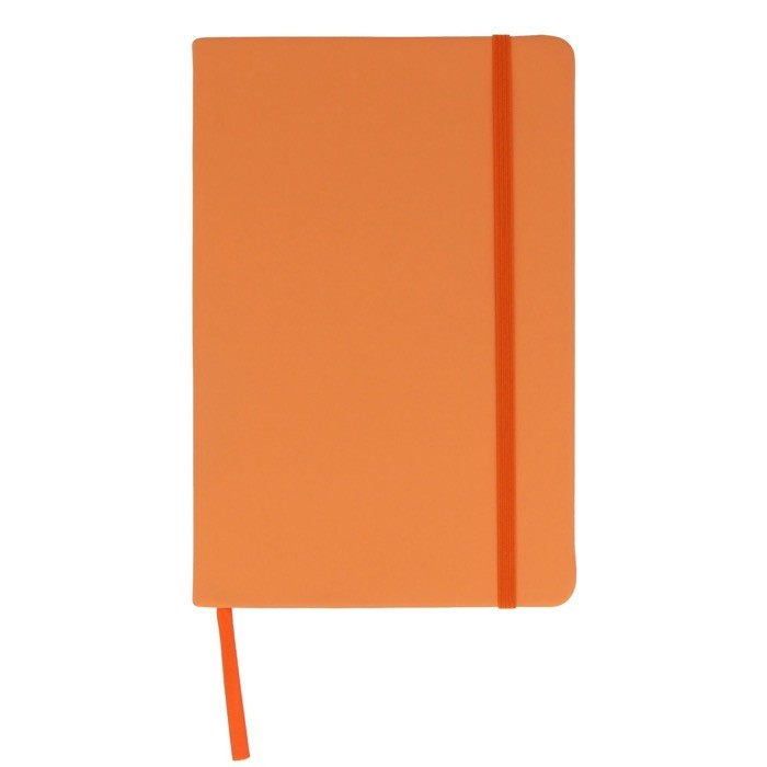 Libreta de RPET y PU de colores vivos con cinta a juego y papel FSC A5 color naranja segunda vista Libreta de RPET y PU de colores vivos con cinta a juego y papel FSC A5 color naranja segunda vista