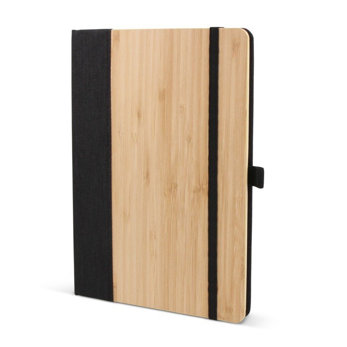 Cuaderno con tapa de bambú con borde vertical y cinta negra A5 color negro Cuaderno con tapa de bambú con borde vertical y cinta negra A5 color negro