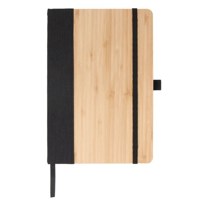 Cuaderno con tapa de bambú con borde vertical y cinta negra A5 color negro segunda vista Cuaderno con tapa de bambú con borde vertical y cinta negra A5 color negro segunda vista
