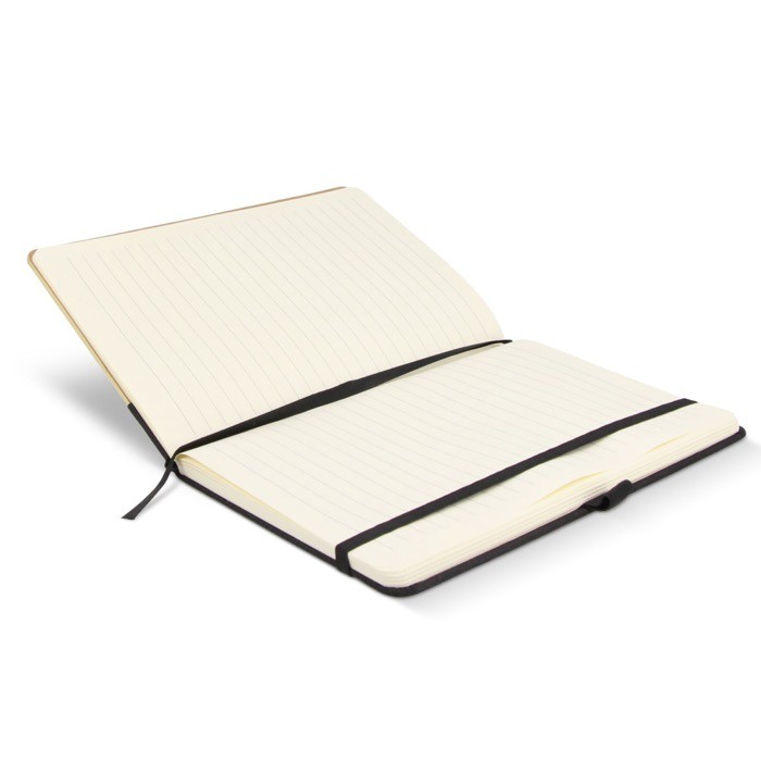 Cuaderno con tapa de bambú con borde vertical y cinta negra A5 color negro quinta vista Cuaderno con tapa de bambú con borde vertical y cinta negra A5 color negro quinta vista