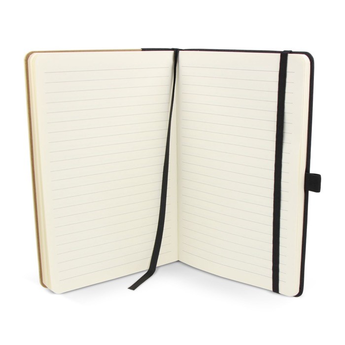 Cuaderno con tapa de bambú con borde vertical y cinta negra A5 color negro sexta vista Cuaderno con tapa de bambú con borde vertical y cinta negra A5 color negro sexta vista