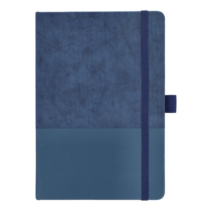 Libreta de cuero sintético de diseño original A5 hojas a rayas color azul oscuro segunda vista