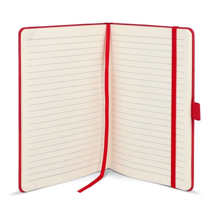 Libreta de cuero sintético de diseño original A5 hojas a rayas color rojo cuarta vista