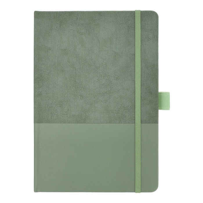 Libreta de cuero sintético de diseño original A5 hojas a rayas color verde oliva segunda vista