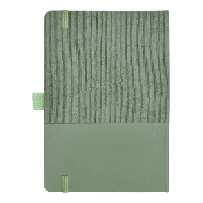 Libreta de cuero sintético de diseño original A5 hojas a rayas color verde oliva tercera vista