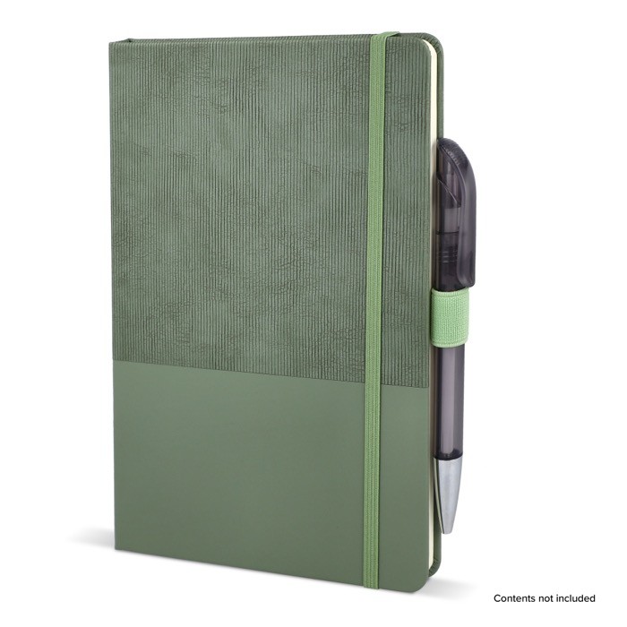 Libreta de cuero sintético de diseño original A5 hojas a rayas color verde oliva quinta vista