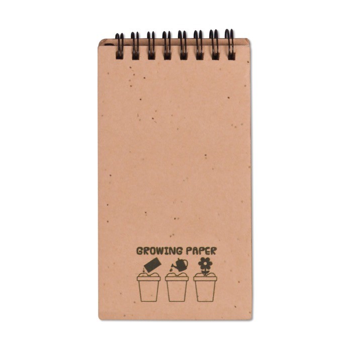 Bloc de notas ecológicas con tapa biodegradable que florecen en flores color marrón claro segunda vista Bloc de notas ecológicas con tapa biodegradable que florecen en flores color marrón claro segunda vista