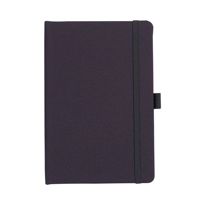 Libreta de RPET de tapa dura y porta bolígrafo con correa elástica A5 color gris segunda vista Libreta de RPET de tapa dura y porta bolígrafo con correa elástica A5 color gris segunda vista