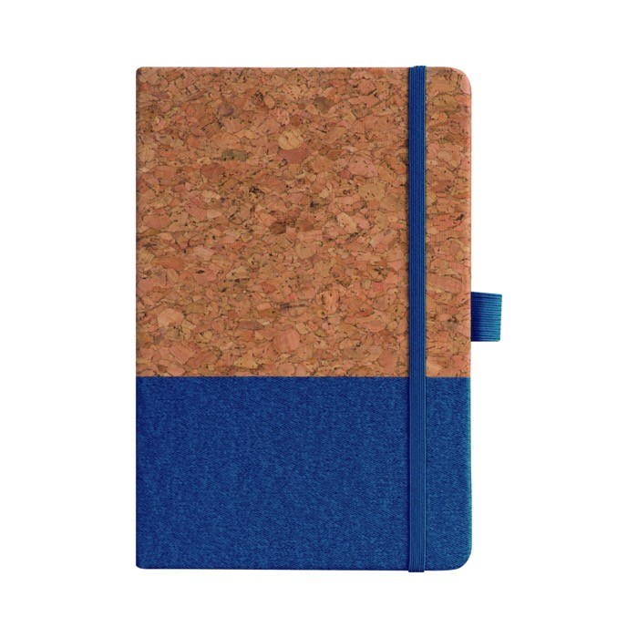 Libreta de corcho y piel vegana con correa elástica a juego A5 color azul claro segunda vista Libreta de corcho y piel vegana con correa elástica a juego A5 color azul claro segunda vista