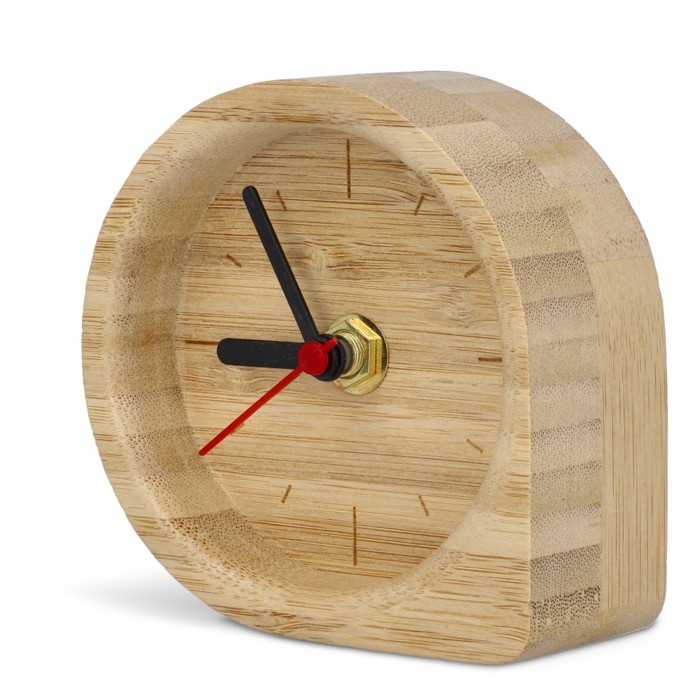 Reloj decorativo de sobremesa hecho de bambú natural personalizable color natural segunda vista Reloj decorativo de sobremesa hecho de bambú natural personalizable color natural segunda vista