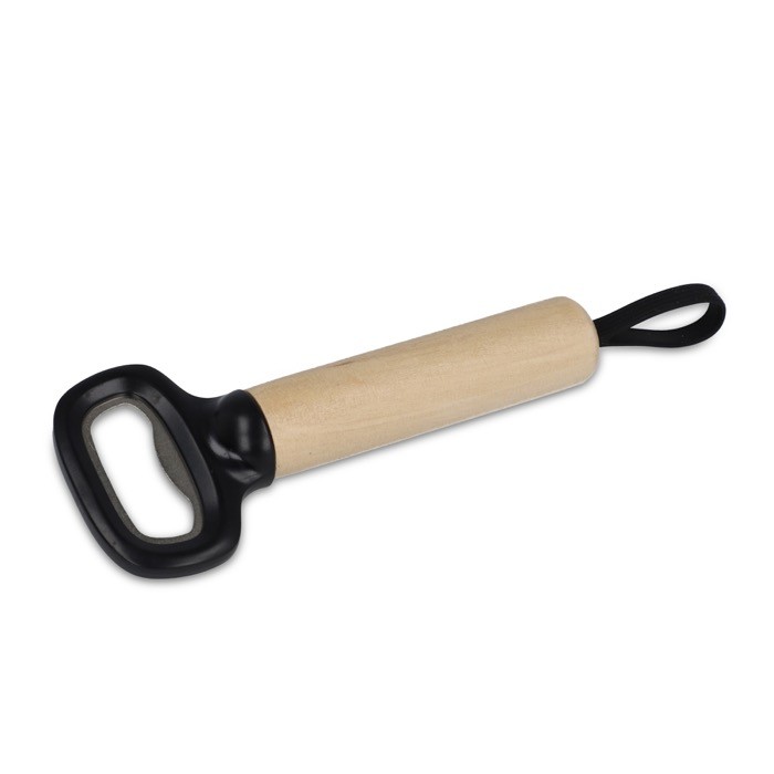 Abrebotellas de ABS y acero con mango de madera y cinta para colgar color negro segunda vista