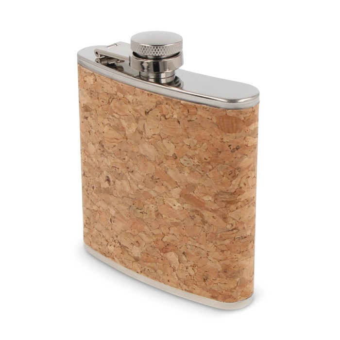 Compacta petaca hecha de acero inoxidable y corcho 170ml color natural