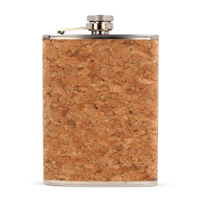 Compacta petaca hecha de acero inoxidable y corcho 225ml color natural tercera vista Compacta petaca hecha de acero inoxidable y corcho 225ml color natural tercera vista