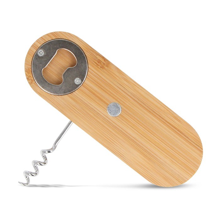 Abridor de bambú 2 en 1 para abrir botellas y corchos color natural