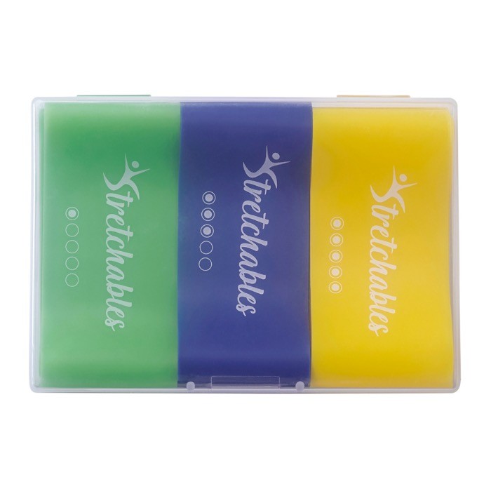 Caja de plástico con 3 bandas de resistencia de diferente dificultad color transparente cuarta vista Caja de plástico con 3 bandas de resistencia de diferente dificultad color transparente cuarta vista
