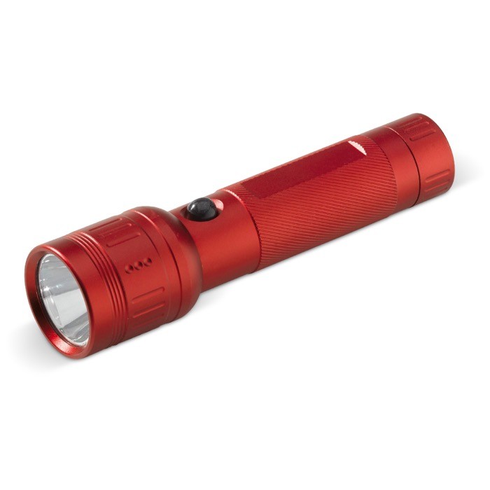 Linterna compacta de aluminio con luces LED y baterías incluidas color rojo Linterna compacta de aluminio con luces LED y baterías incluidas color rojo