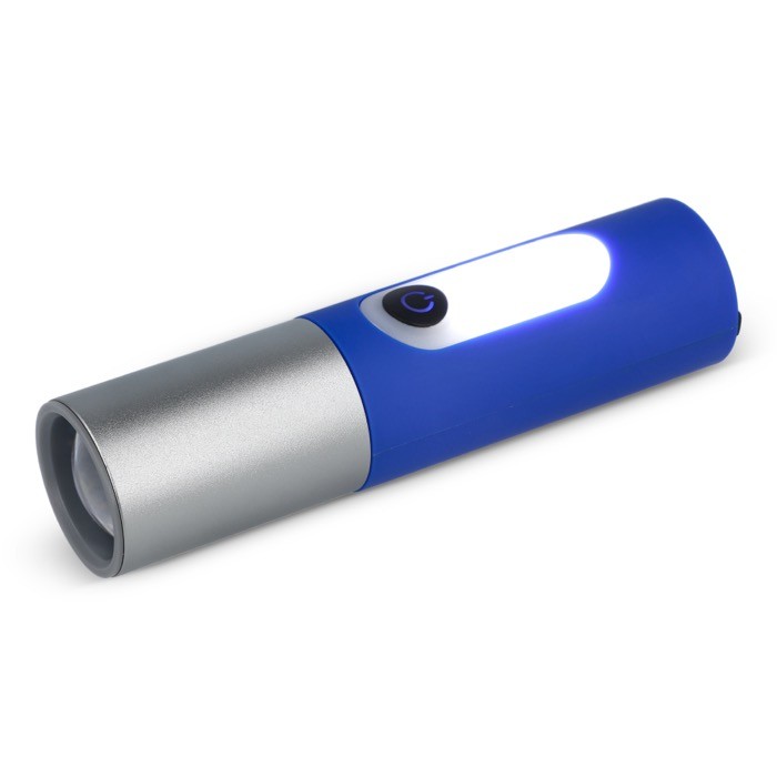 Linterna recargable de luz LED con varios modos y función zoom color azul Linterna recargable de luz LED con varios modos y función zoom color azul