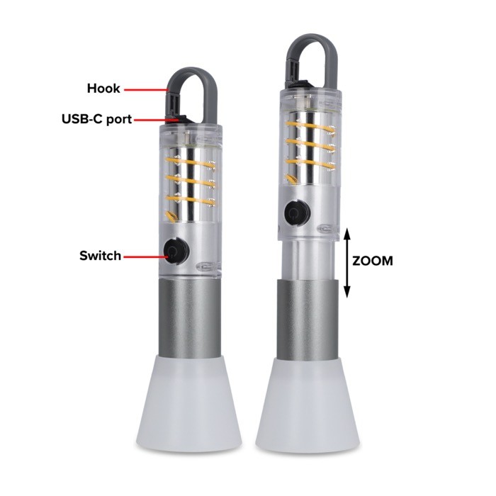 Linterna de aluminio reciclado de luz LED con función de zoom color plateado segunda vista Linterna de aluminio reciclado de luz LED con función de zoom color plateado segunda vista