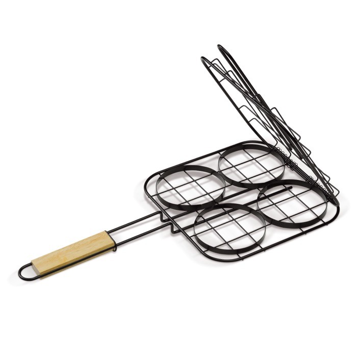 Parrilla con comoda asa de madera especial para hamburguesas color madera segunda vista