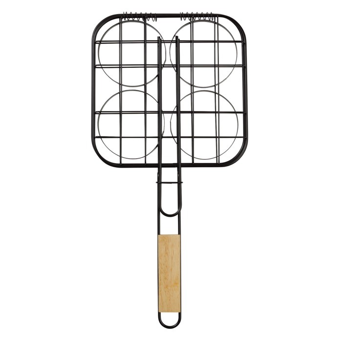 Parrilla con comoda asa de madera especial para hamburguesas color madera tercera vista