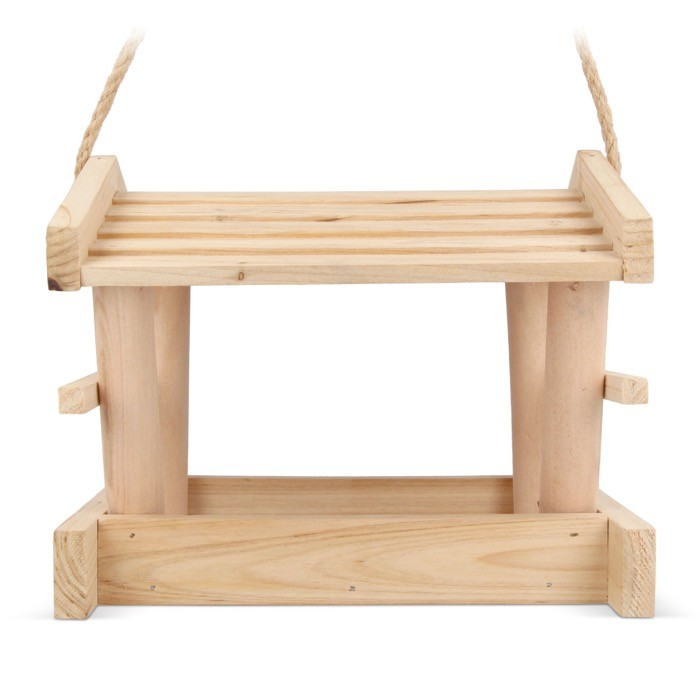 Comedero para pájaros hecha de madera FSC con cuerda para colgar color madera tercera vista