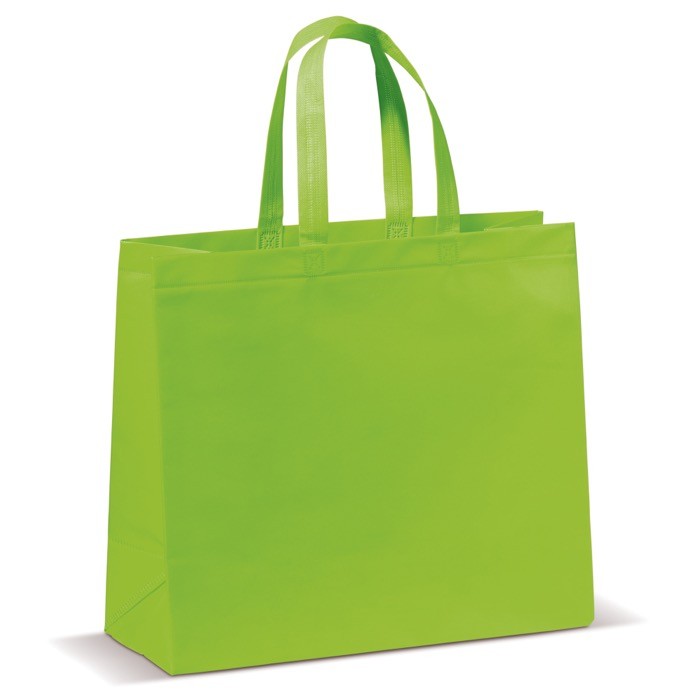 Bolsa de non woven laminado mate en varios colores con asas a juego color verde lima
