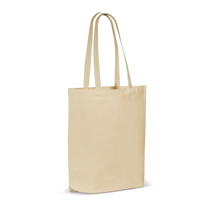 Bolsa grande de algodón con fuelle OEKO-TEX 280 g/m2 color beige
