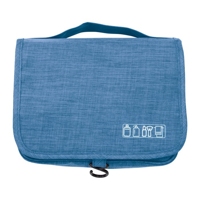 Bolsa de aseo plegable con varios compartimientos y gancho para colgar color azul claro quinta vista