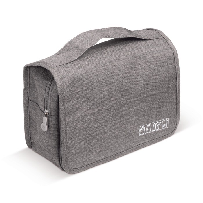 Bolsa de aseo plegable con varios compartimientos y gancho para colgar color gris