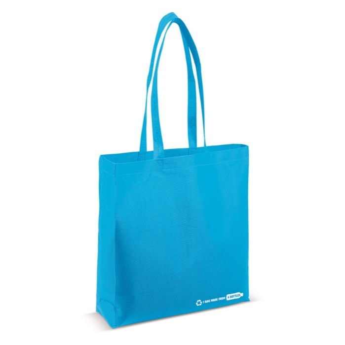 Bolsa ecológica hecha de RPET con asas largas a juego 100 g/m2 color azul Bolsa ecológica hecha de RPET con asas largas a juego 100 g/m2 color azul