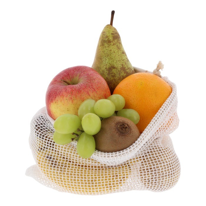 Bolsa reutilizable de algodón para frutas y verduras 25x30 cm color blanco tercera vista Bolsa reutilizable de algodón para frutas y verduras 25x30 cm color blanco tercera vista
