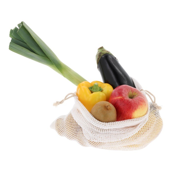 Bolsa reutilizable de algodón para frutas y verduras 30x40 cm color blanco tercera vista Bolsa reutilizable de algodón para frutas y verduras 30x40 cm color blanco tercera vista