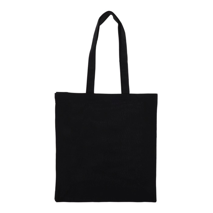 Bolsa de algodón reciclado pequeña con fuelle y asas a juego 140 g/m2 color negro segunda vista Bolsa de algodón reciclado pequeña con fuelle y asas a juego 140 g/m2 color negro segunda vista