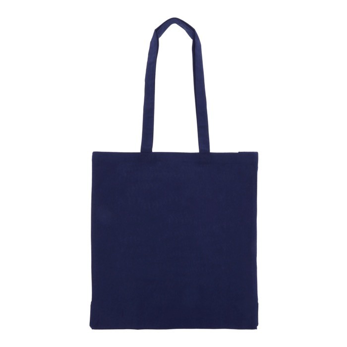Bolsa de algodón reciclado pequeña con fuelle y asas a juego 140 g/m2 color azul oscuro segunda vista Bolsa de algodón reciclado pequeña con fuelle y asas a juego 140 g/m2 color azul oscuro segunda vista