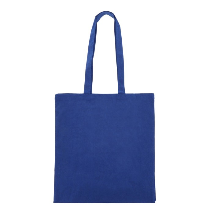 Bolsa de algodón reciclado pequeña con fuelle y asas a juego 140 g/m2 color azul segunda vista Bolsa de algodón reciclado pequeña con fuelle y asas a juego 140 g/m2 color azul segunda vista