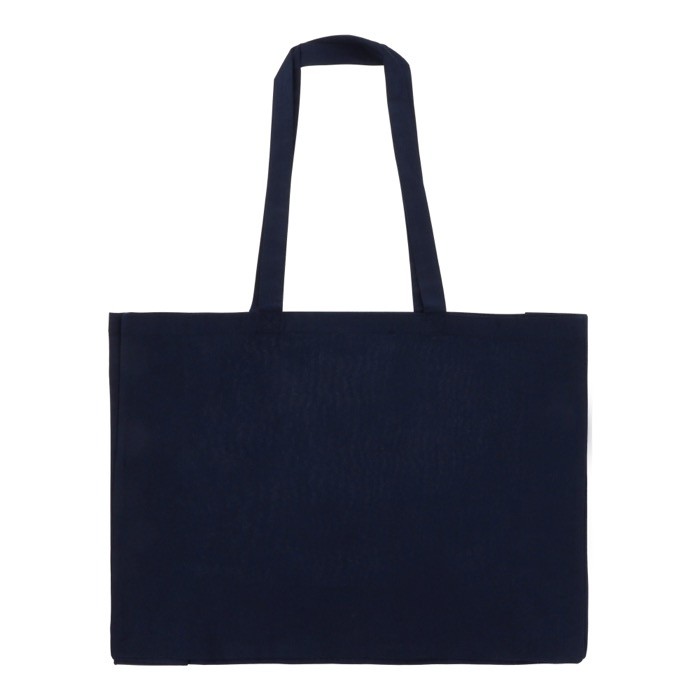 Bolsa de algodón reciclado grande con fuelle y asas a juego 140 g/m2 color azul oscuro segunda vista Bolsa de algodón reciclado grande con fuelle y asas a juego 140 g/m2 color azul oscuro segunda vista