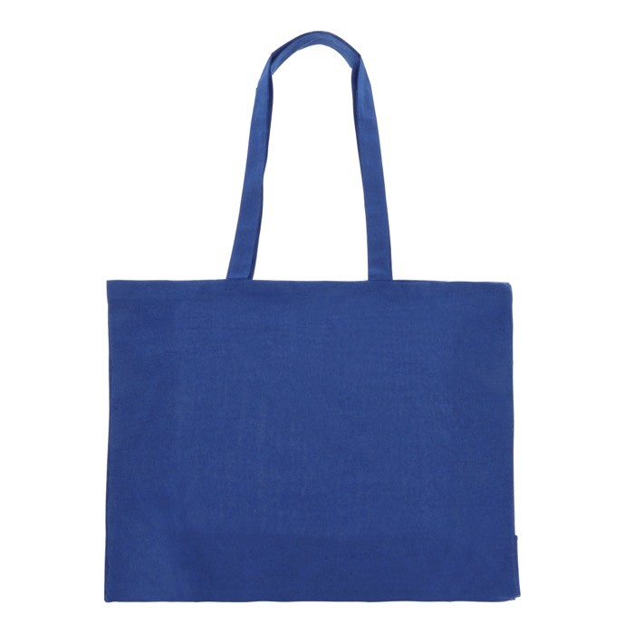 Bolsa de algodón reciclado grande con fuelle y asas a juego 140 g/m2 color azul segunda vista Bolsa de algodón reciclado grande con fuelle y asas a juego 140 g/m2 color azul segunda vista