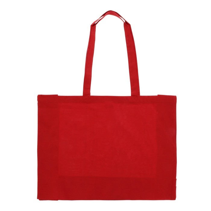 Bolsa de algodón reciclado grande con fuelle y asas a juego 140 g/m2 color rojo segunda vista Bolsa de algodón reciclado grande con fuelle y asas a juego 140 g/m2 color rojo segunda vista