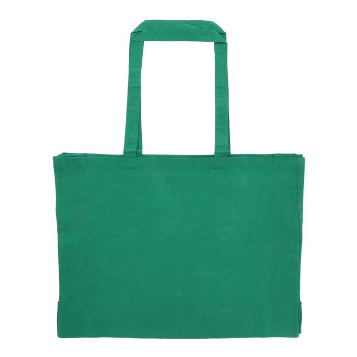 Bolsa de algodón reciclado grande con fuelle y asas a juego 140 g/m2 color verde oscuro segunda vista Bolsa de algodón reciclado grande con fuelle y asas a juego 140 g/m2 color verde oscuro segunda vista